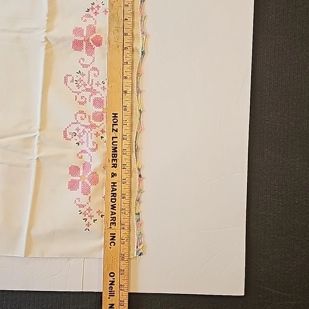 Vintage TWO Crocheted & Embroidered Standard White Pillowcases Granny Made NWOT